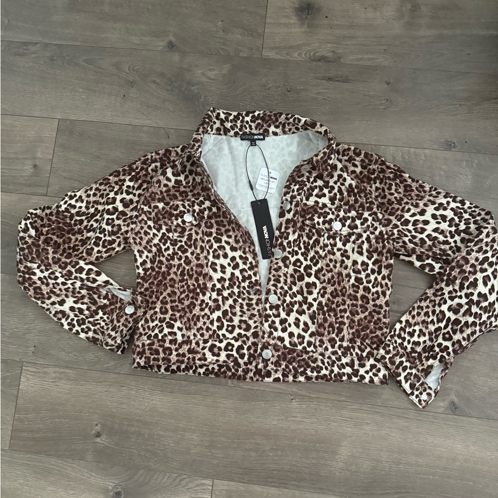 Fashion Nova Leopard Print Jean Jacket